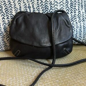 Fossil Mini Black Pebbled Leather Crossbody with Contrast Stitching